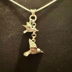 Handmade Bali made Sterling Silver double Humming Bird Pendant Necklace